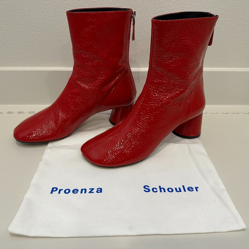 Proenza Schouler Block Heel Bootie in Red Patent Leather Size 39